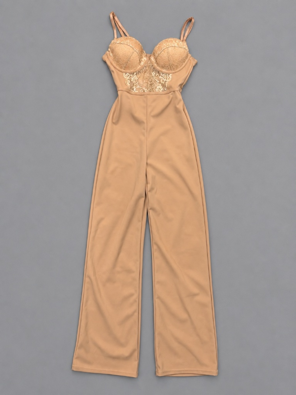 ReVamped Nude Lace Bustier Wide Leg Jumpsuit – XXS NWT